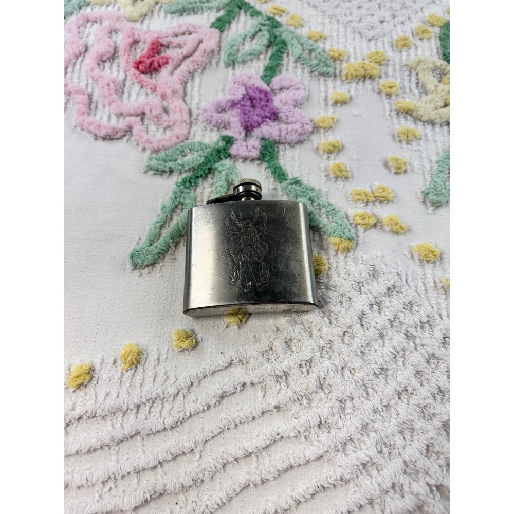 Vintage Fairy Etched Stainless Steel Hip Flask 5oz Silver Y2K Whimsigoth Pocket - Picture 11 of 11